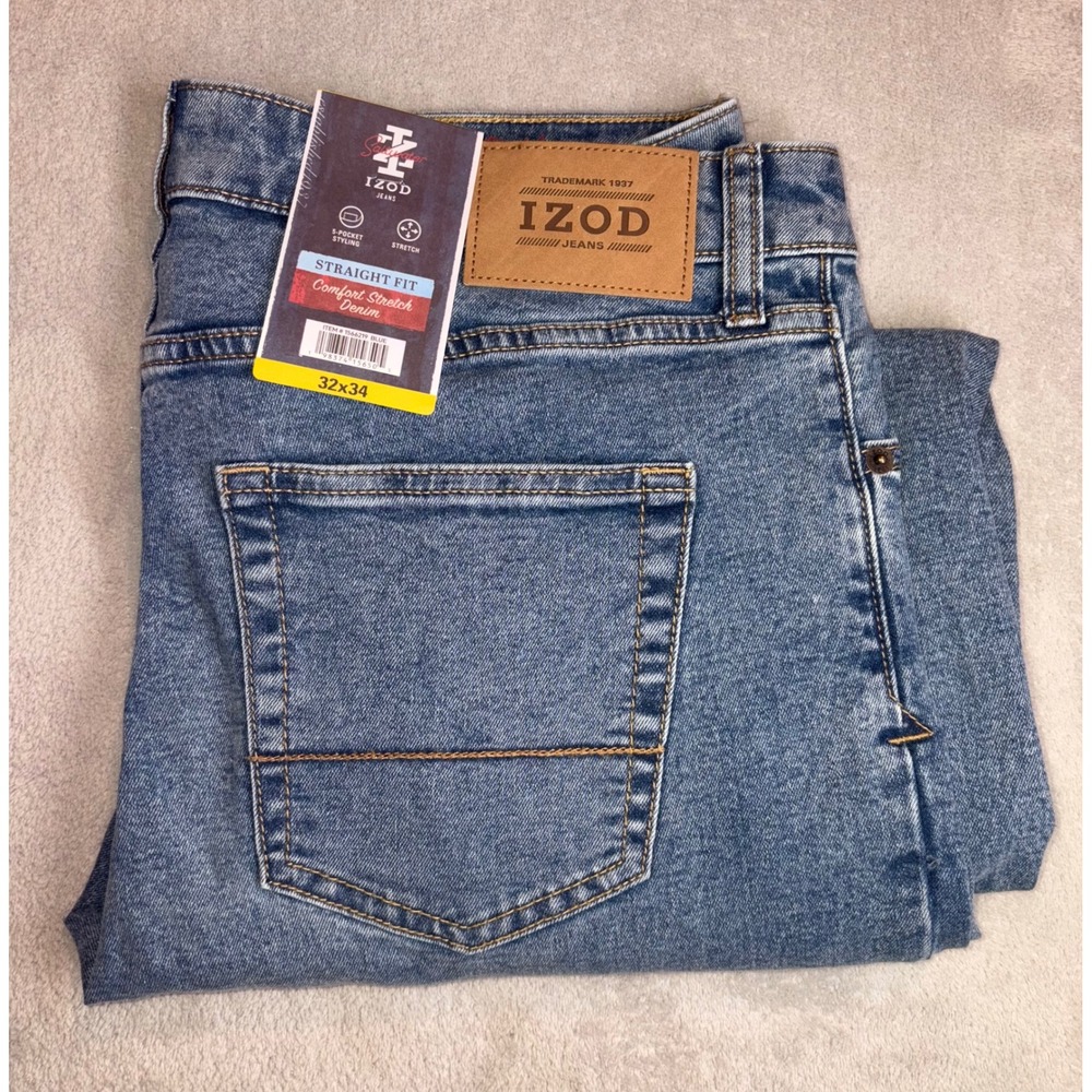 IZOD Mens Straight Fit Comfort Stretch Denim‎ Jeans Size 32x34 NEW
